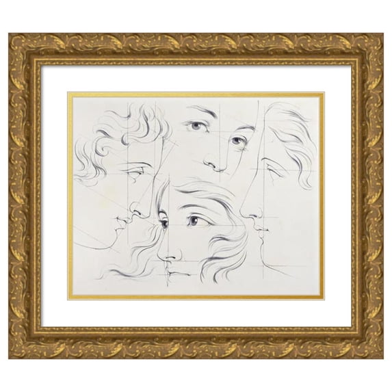 Bernard-Romain Julien 24x20 Gold Ornate Framed and Double Matted Museum Art Print Titled - Julien's Studies of Heads Pl 06 (1840)