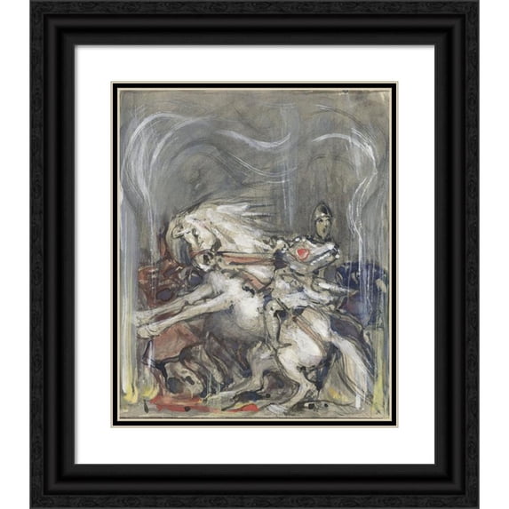 Bernard Willem Wierink 12x14 Black Ornate Wood Framed Double Matted Museum Art Print Titled: Rider on a Prancing Horse (1908)