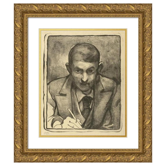 Bernard Willem Wierink 12x14 Gold Ornate Wood Frame and Double Matted Museum Art Print Titled - Self -Portrait, Characteristic (1994)
