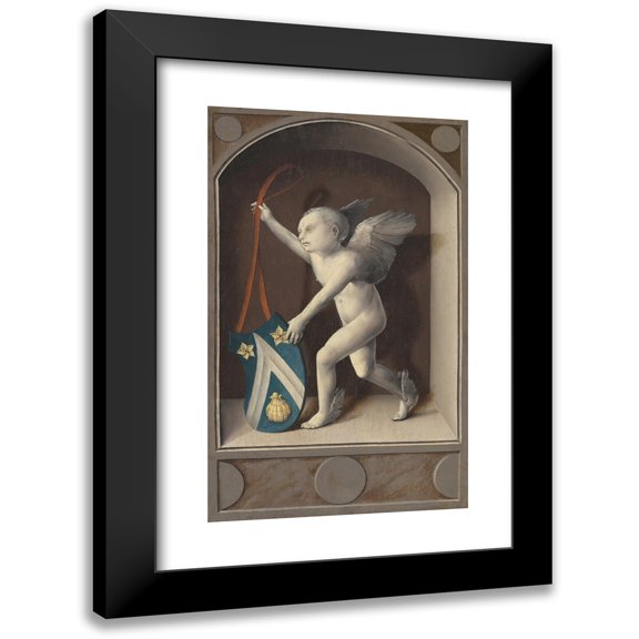 Bernard van Orley 12x18 Black Modern Framed Museum Art Print Titled - Putto with Arms of Jacques Coene (Reverse) (C. 1513)