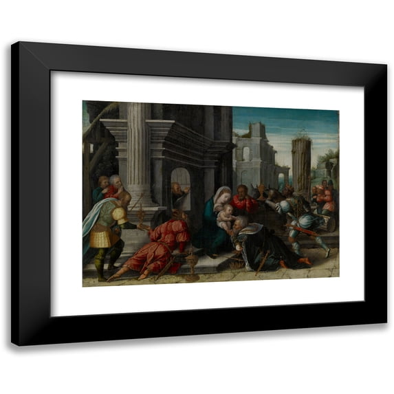 Bernard van Orley 24x18 Black Modern Framed Museum Art Print Titled - The Adoration of The Magi (1533)