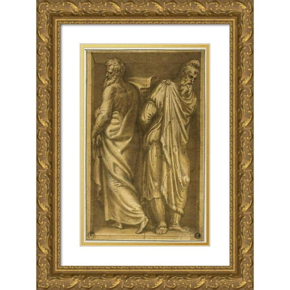 Bernardino Campi 16x24 Gold Ornate Framed and Double Matted Museum Art Print Titled - Two Standing Prisoners in a Niche (C. 1549)