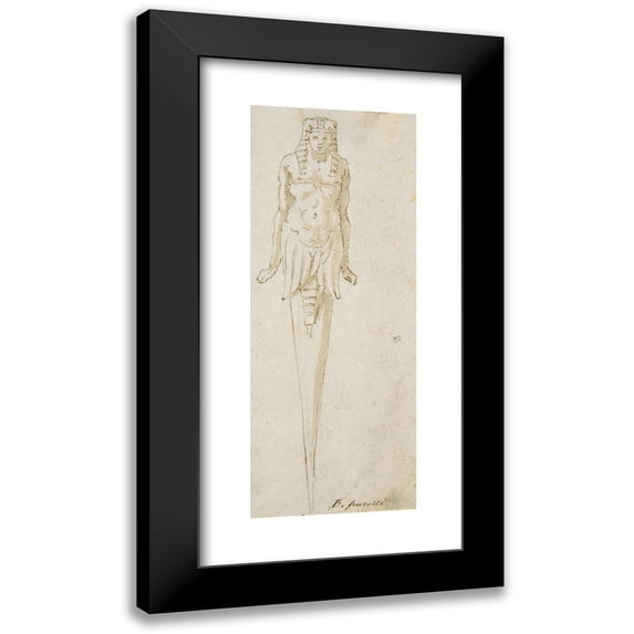 Bernardino Poccetti 9x18 Black Modern Framed Museum Art Print Titled - Design for Pointed Utensil with an Egyptian Style Figure on the Handle (1548-1612)