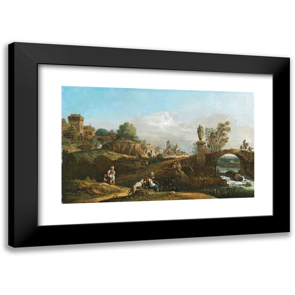 Bernardo Bellotto 18x13 Black Modern Framed Museum Art Print Titled - Landscape Capriccio with Classical and Medieval Motifs and Some Buildings from Dresden