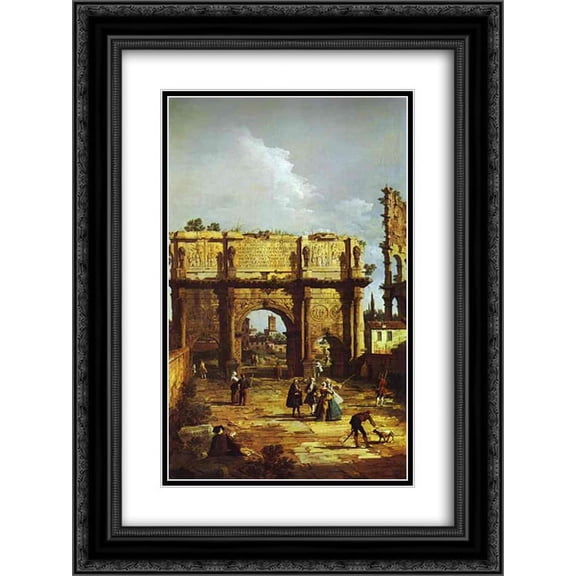 Bernardo Bellotto 2x Matted 18x24 Black Ornate Framed Art Print 'The Arch of Constantine'