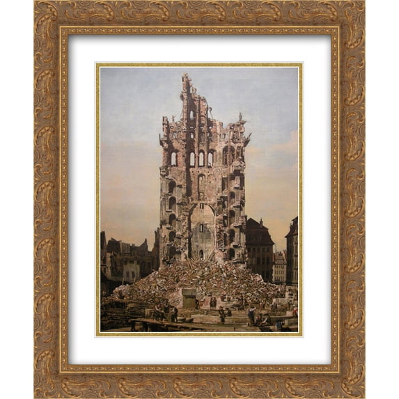 Bernardo Bellotto 2x Matted 20x24 Gold Ornate Framed Art Print 'Ruins of Dresden's Kreuzkirche'