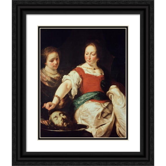 Bernardo Strozzi 12x14 Black Ornate Wood Framed Double Matted Museum Art Print Titled: Salome (After 1630)