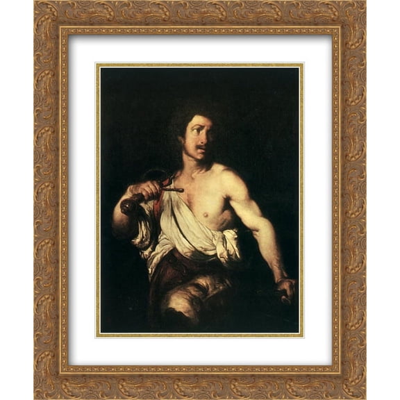Bernardo Strozzi 2x Matted 20x24 Gold Ornate Framed Art Print 'David with the Head of Goliath'