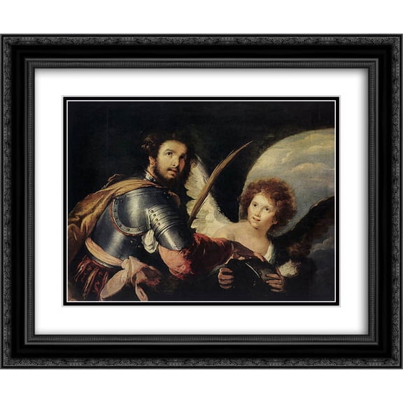 Bernardo Strozzi 2x Matted 24x20 Black Ornate Framed Art Print 'St. Maurice and the Angel'