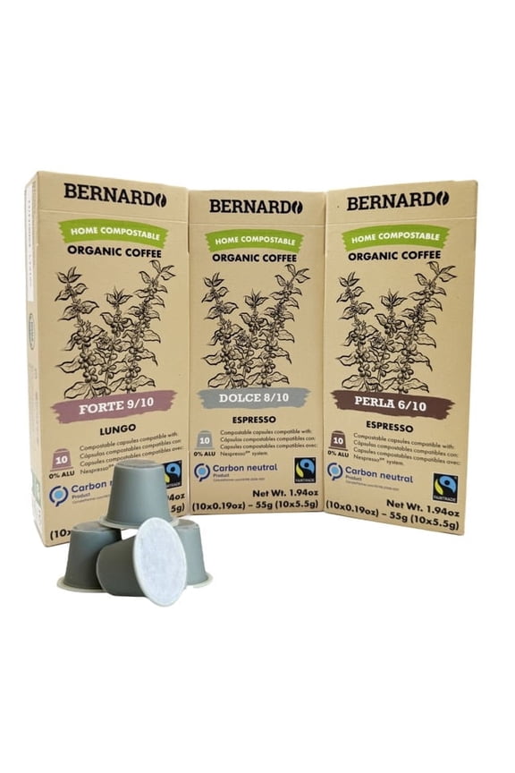 Variety: Dolce, Perla, Forte, USDA Organic Espresso Capsules Compatible with Nespresso Original Line, Biodegradable and Home Compostable Pods. (3 Pack, 30 Capsules)