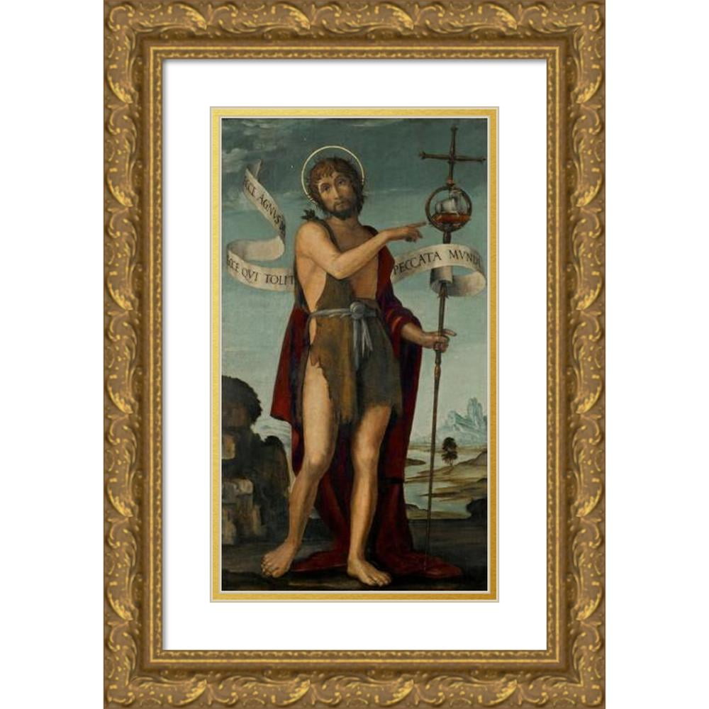 Bernardo Zenale 15x24 Gold Ornate Framed and Double Matted Museum Art Print  Titled - Saint John the Baptist, Standing in a Landscape 
