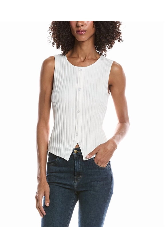 womens Button Up Rib Knit Vest, l, White