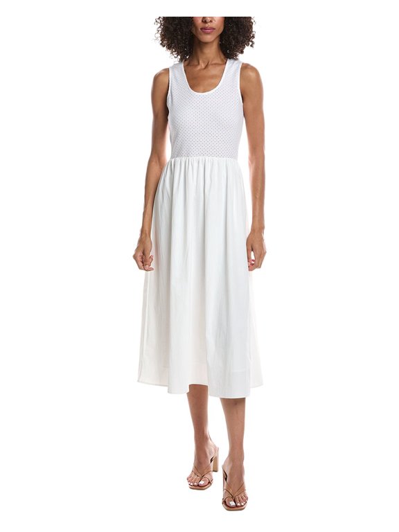 womens Combo Midi Dress, m, White
