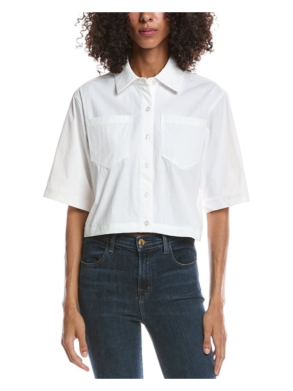 womens Cropped Button Down Shirt, m, White