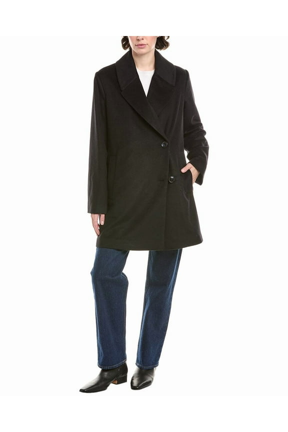 womens Grand Sleek Wool-Blend Coat, s, Black