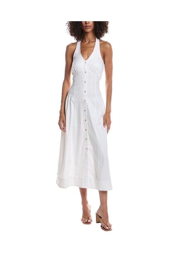 womens Linen-Blend Halter Midi Dress, s, White