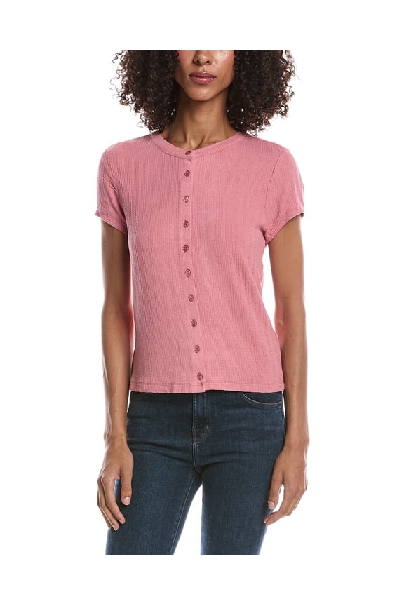 womens Ribbed Button-Up Top, m, Pink