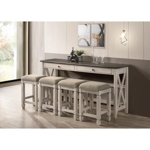Bernards 5 Piece Counter Height Dining Table Set in White and Walnut Wood