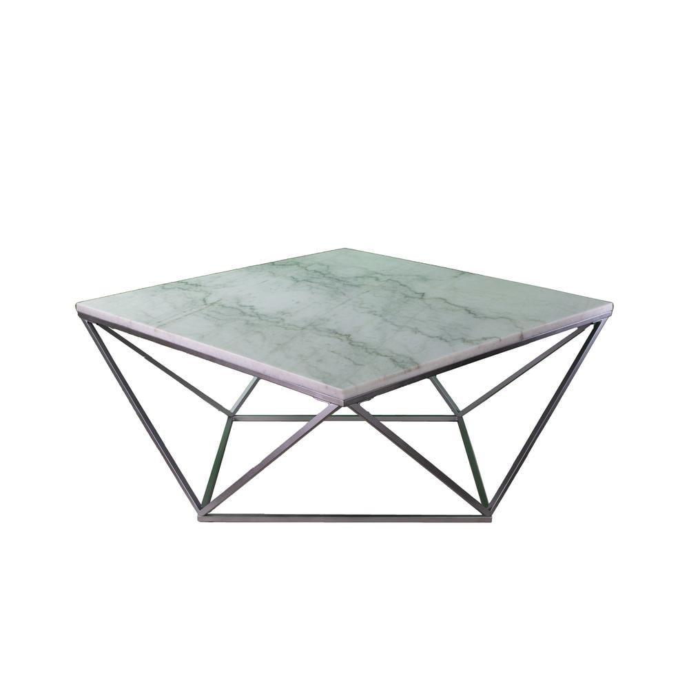 Athens White Marble and Nickel Square End Table