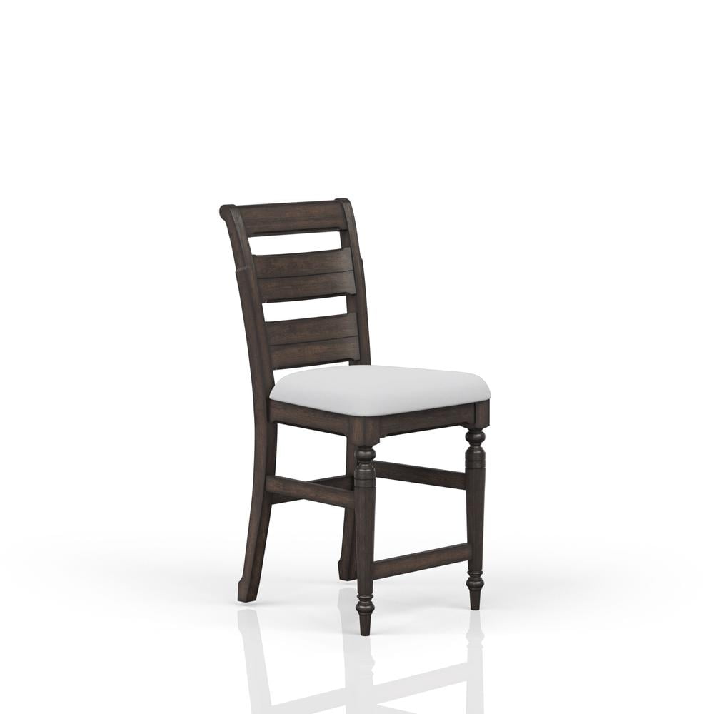 Espresso Brown Wood Ladder Back Counter Stool with Microfiber Seat