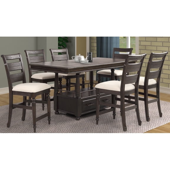 Bernards Bellamy 2-Drawer Solid Wood 30"H Dining Table with Drop Leaf in Brown