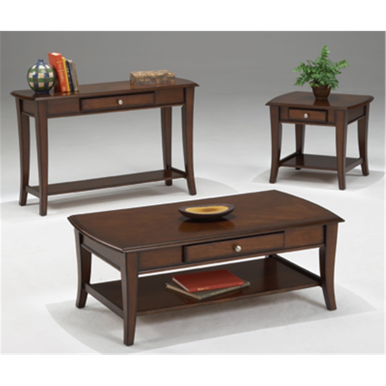 Broadway Cherry Finish 3-Piece Coffee Table Set with Drawers