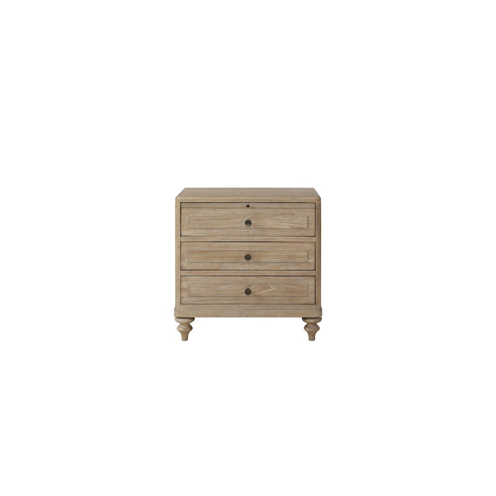 Sand Finish 3 Drawer Nightstand with Mindi Veneer