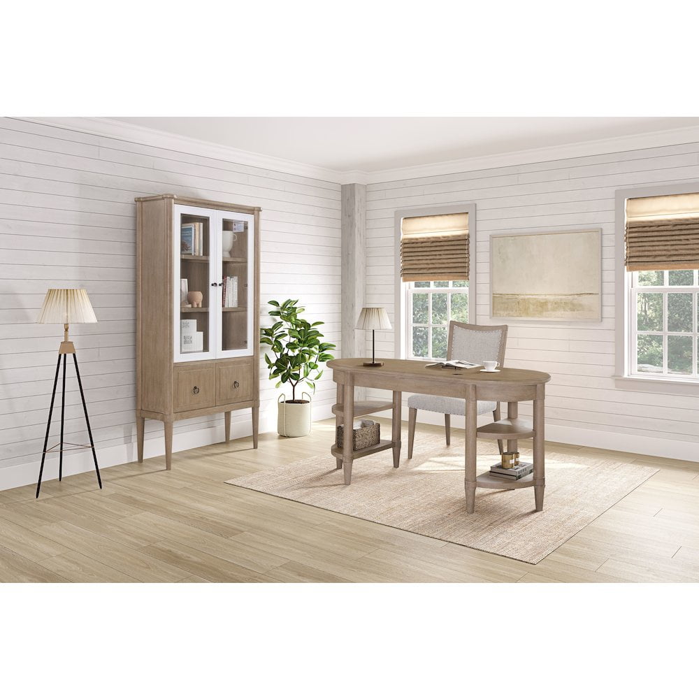 Sand Finish Wood Executive Desk with Drawer and Power Outlet