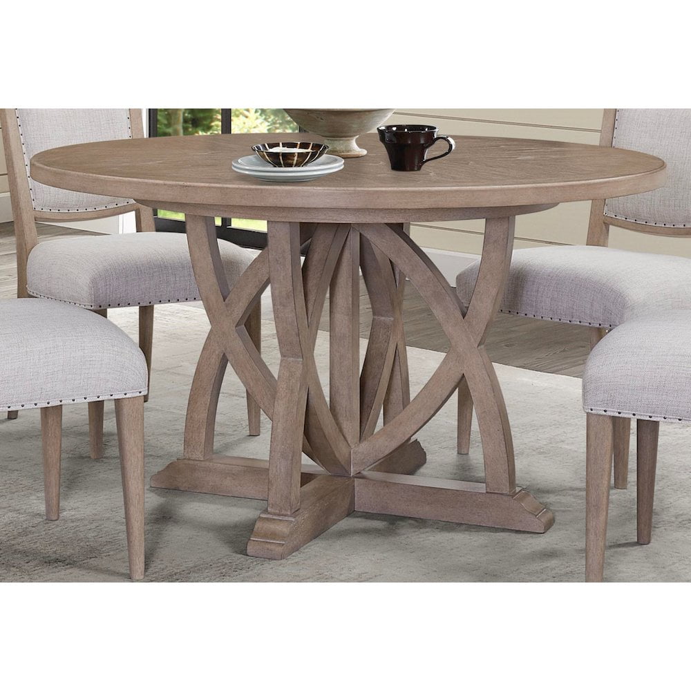 Sand Finish Round Wood Extendable Dining Table with Leaf