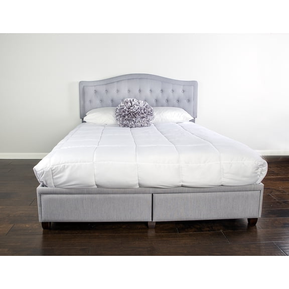 Bernards Elise Fabric Upholstered Storage King Bed with 2-Drawers in Oak White