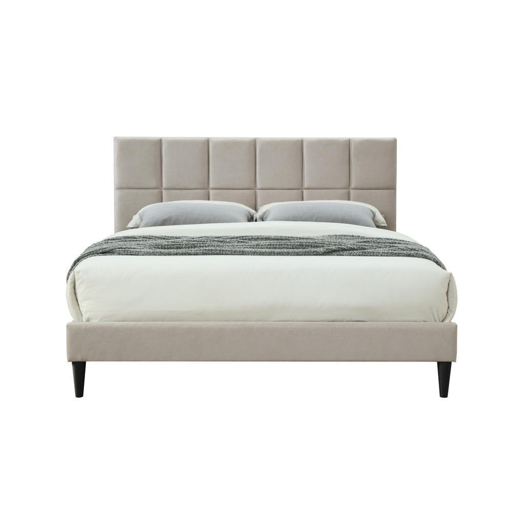 Evelyn King Beige Upholstered Tufted Wood Frame Bed