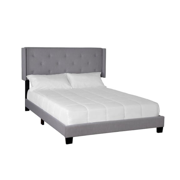 Bernards Lyla Button-Tufted Fabric Upholstered Platform King Bed in Gray