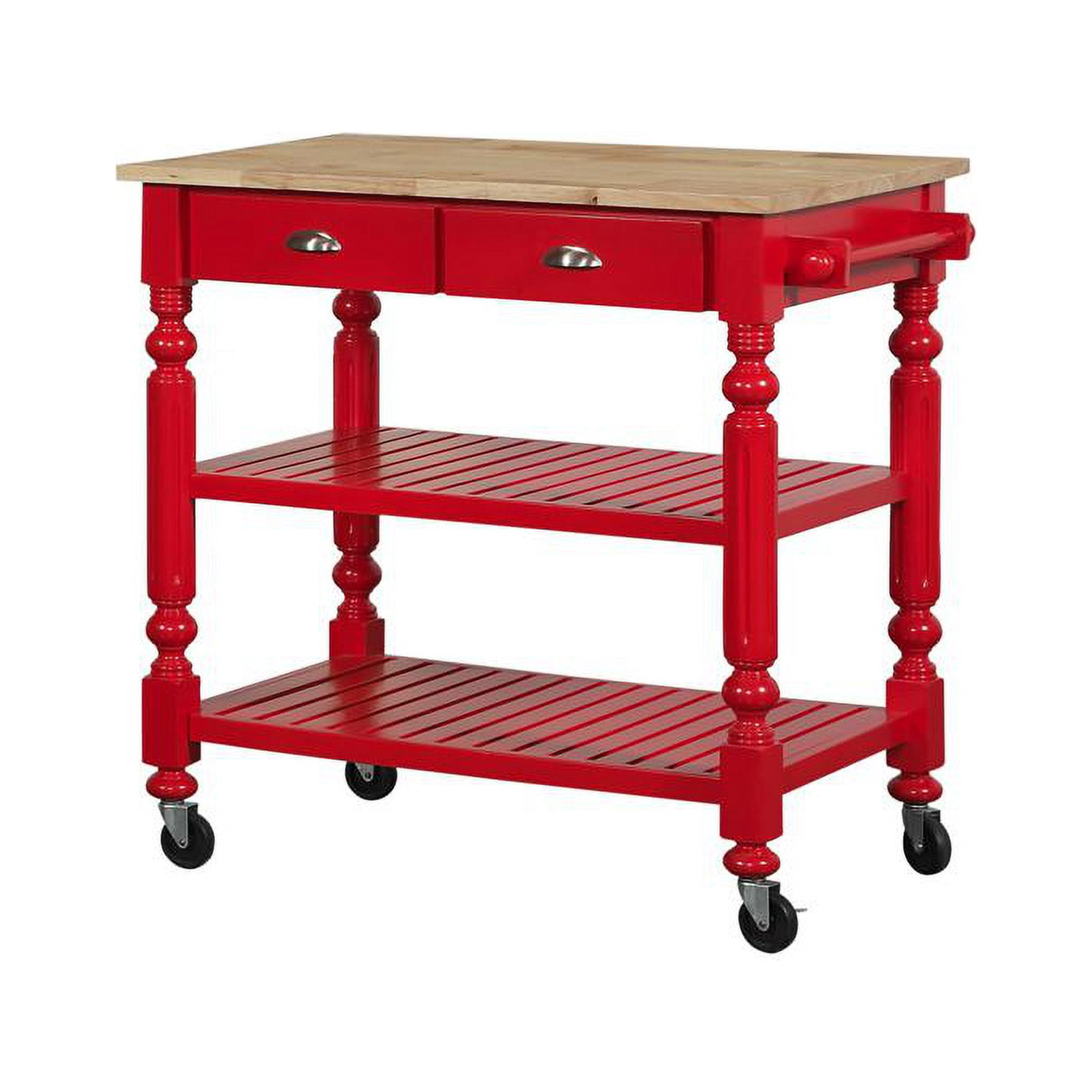 Payson Red Rolling Kitchen Island with Solid Wood Top