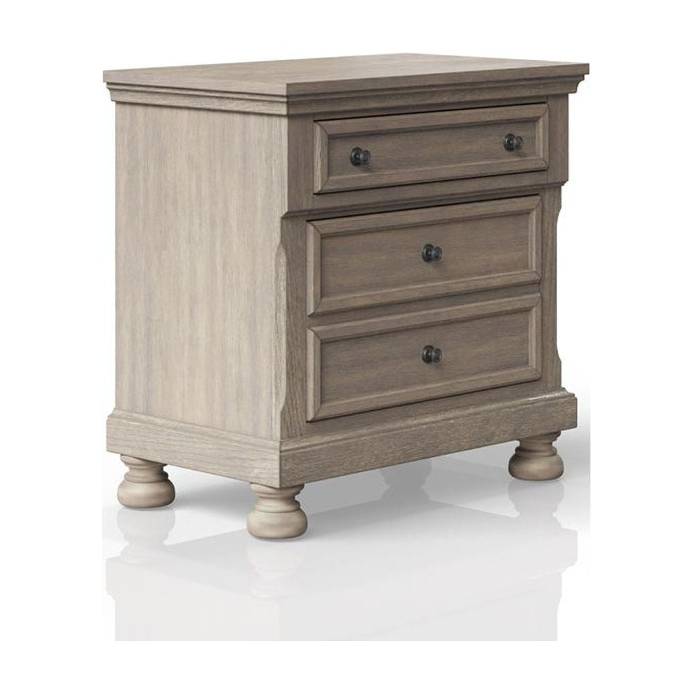 Keever Taupe Gray Pine Wood 2 Drawer Nightstand