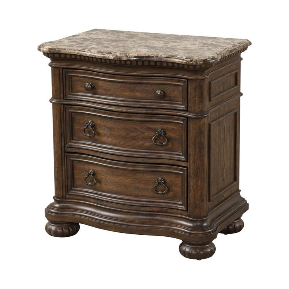 Bernards Tuscany 3Drawer Nightstand with Marble Top and USB Port
