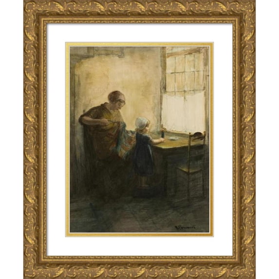 Bernardus Johannes Blommers 19x24 Gold Ornate Framed and Double Matted Museum Art Print Titled - The Little Helper