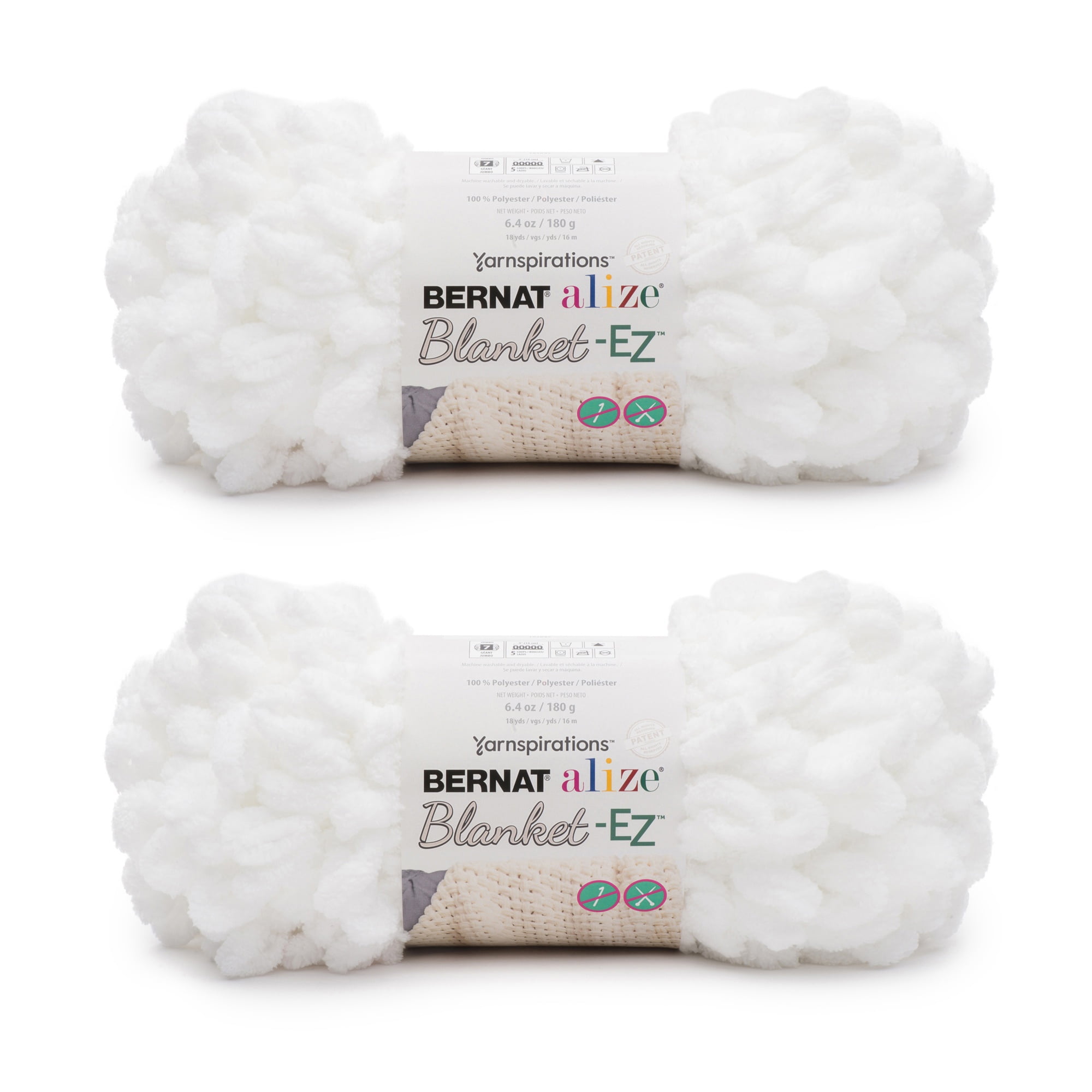 Bernat Alize Blanket White Yarn - 2 Pack of 180g/6.4oz - Polyester - 7 Jumbo - 18 Yards - Knitting/Crochet