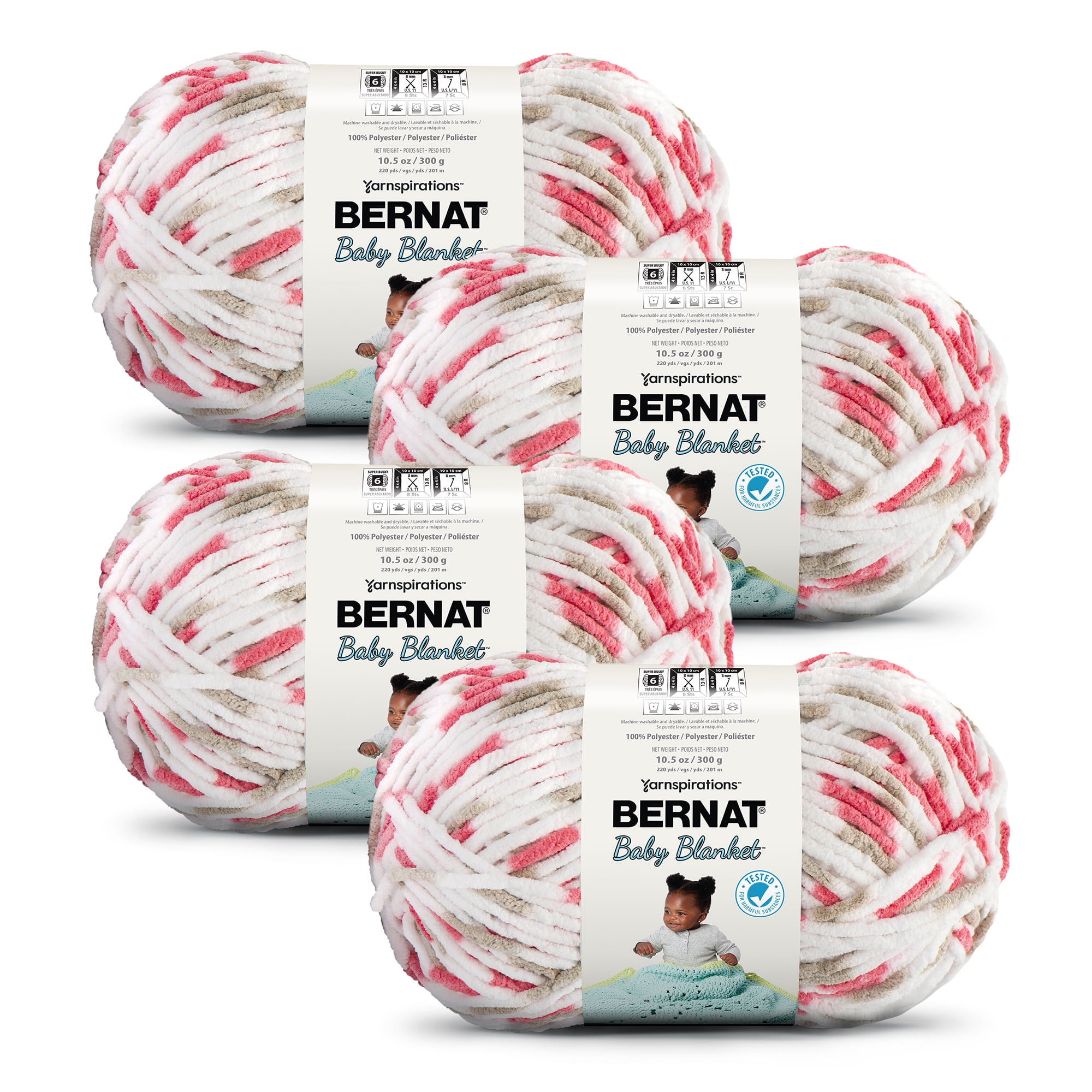 Bernat Baby Blanket #6 Super Bulky Polyester Yarn, Flowerpot 10.5oz/300g, 220 Yards (4 Pack)