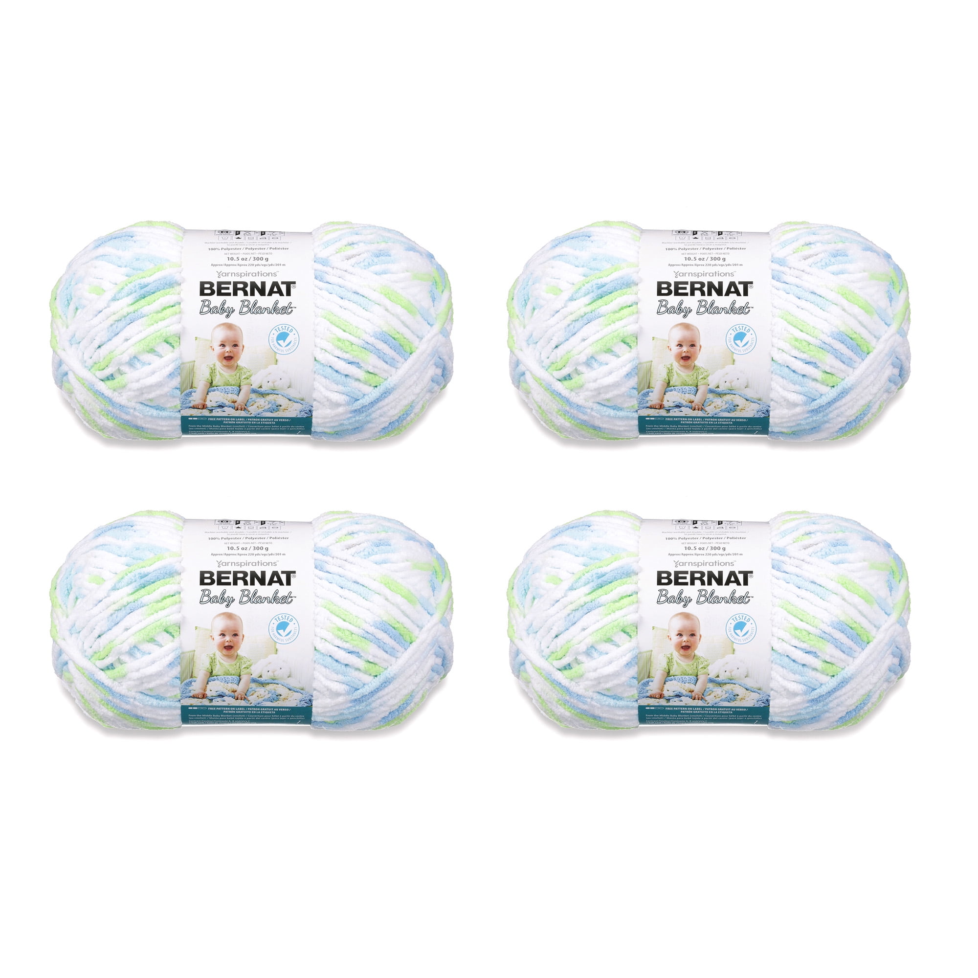 Bernat® Baby Blanket™ #6 Super Bulky Polyester Yarn, Funny Prints 10.5oz/300g, 220 Yards (4 Pack)