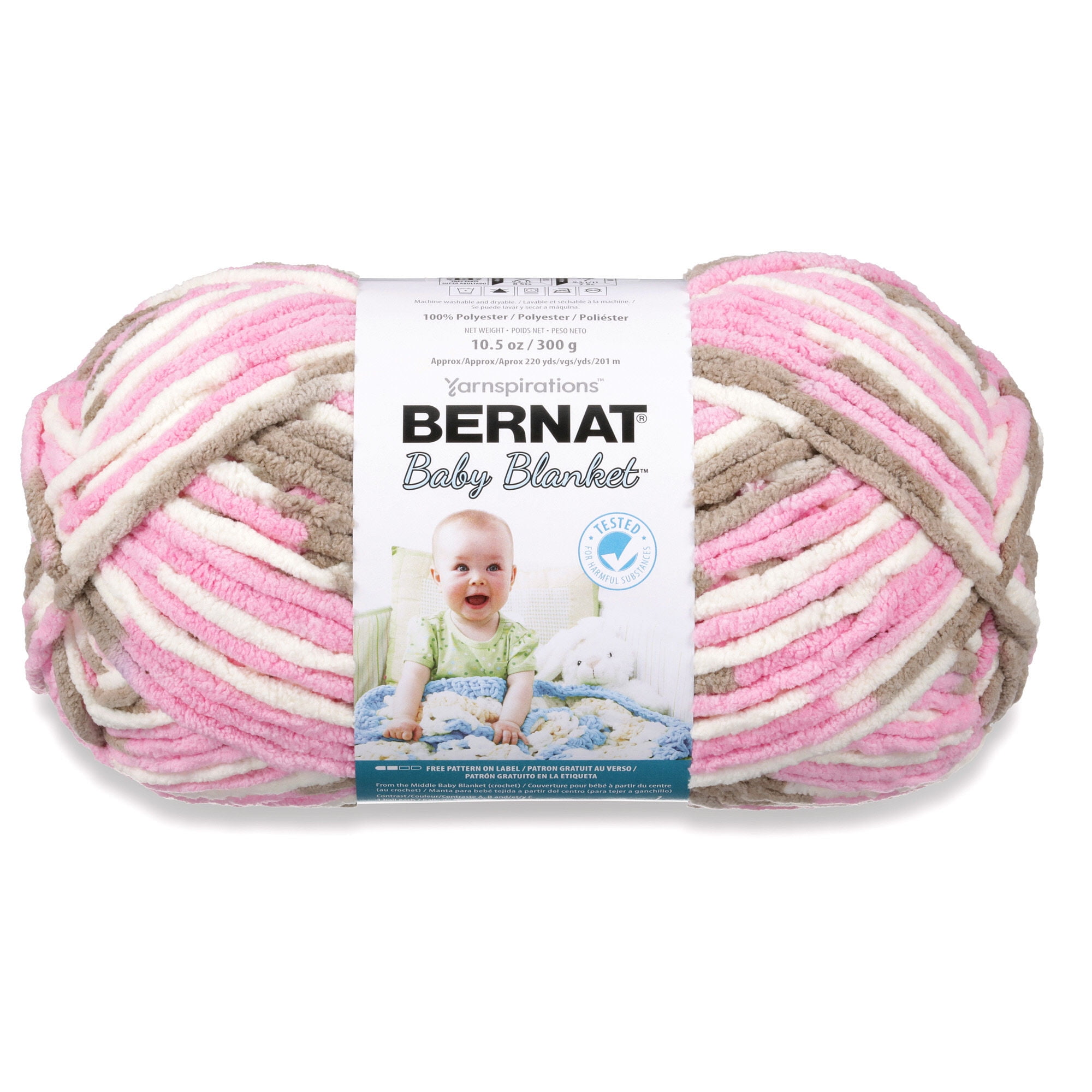 1 ct Yarnspirations 10.5 oz Bernat Baby Blanket 45030 Tan Pink Polyester Yarn