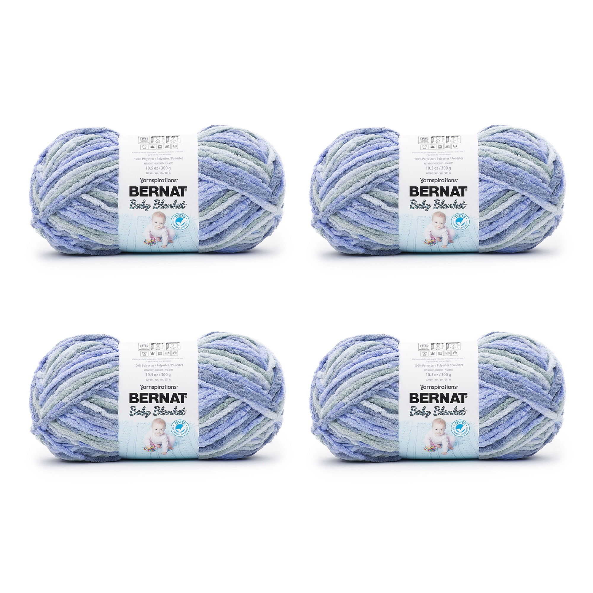 Bernat® Baby Blanket™ #6 Super Bulky Polyester Yarn, Lovely Blue 10.5oz/300g, 220 Yards (4 Pack)