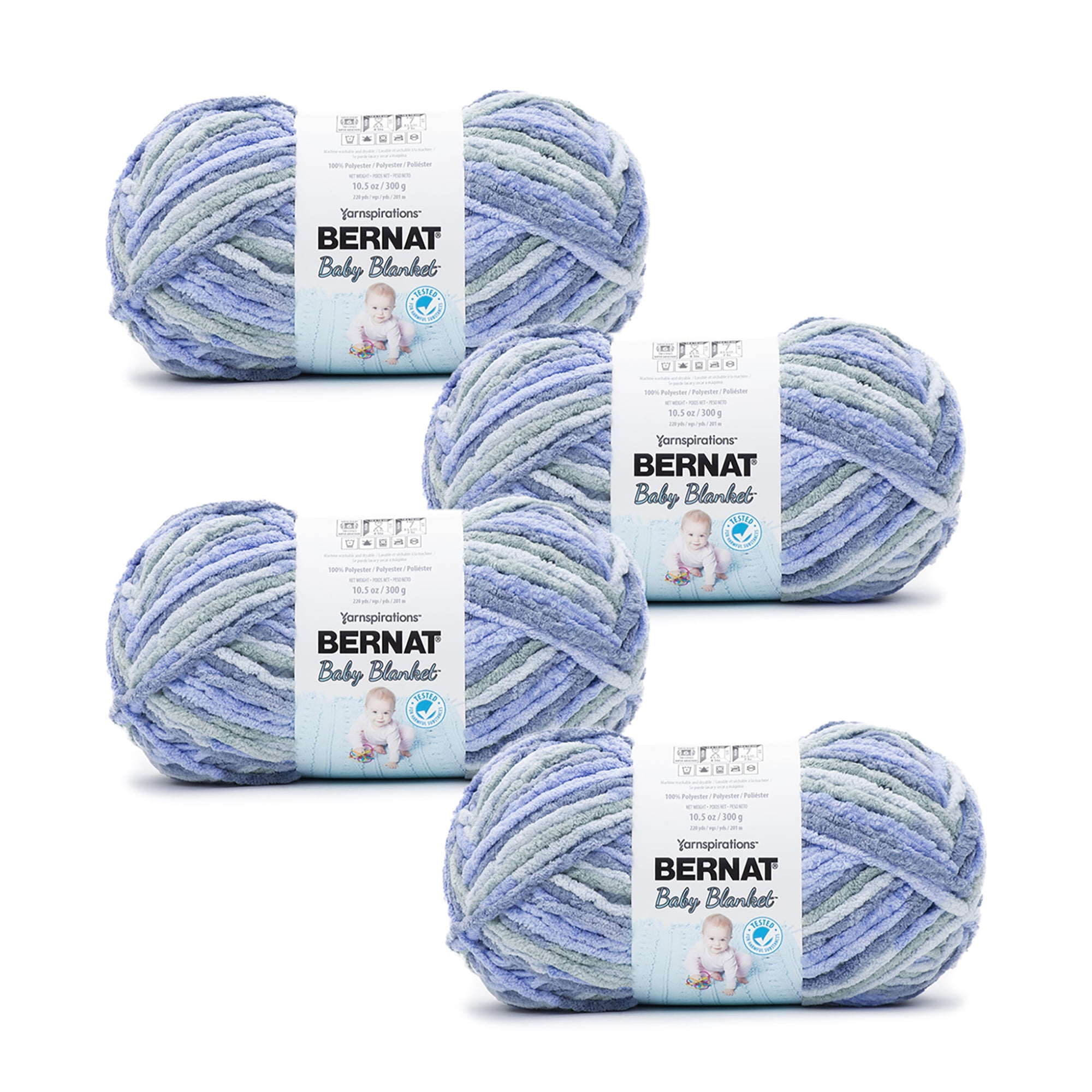 Bernat Baby Blanket Yarn Lot of 3 Skeins Baby Blue Green Super