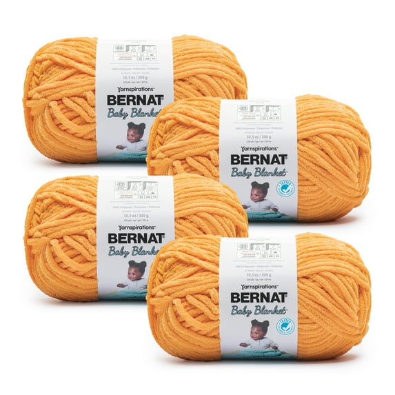 Bernat® Baby Blanket™ #6 Super Bulky Polyester Yarn, Mellow Yellow 10.5oz/300g, 220 Yards (4 Pack)