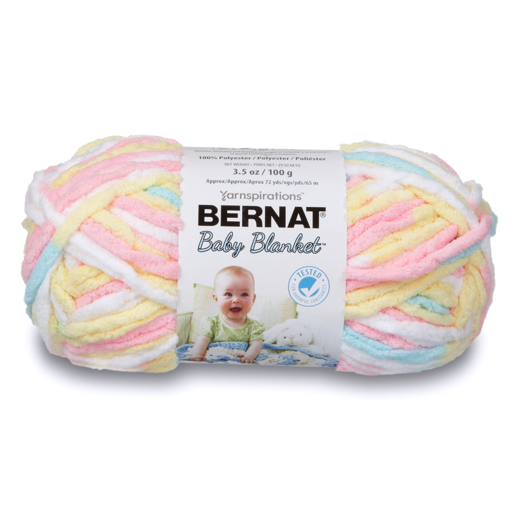Bernat Blanket Big Ball Yarn- Pitter Patter Pink yellow, blue