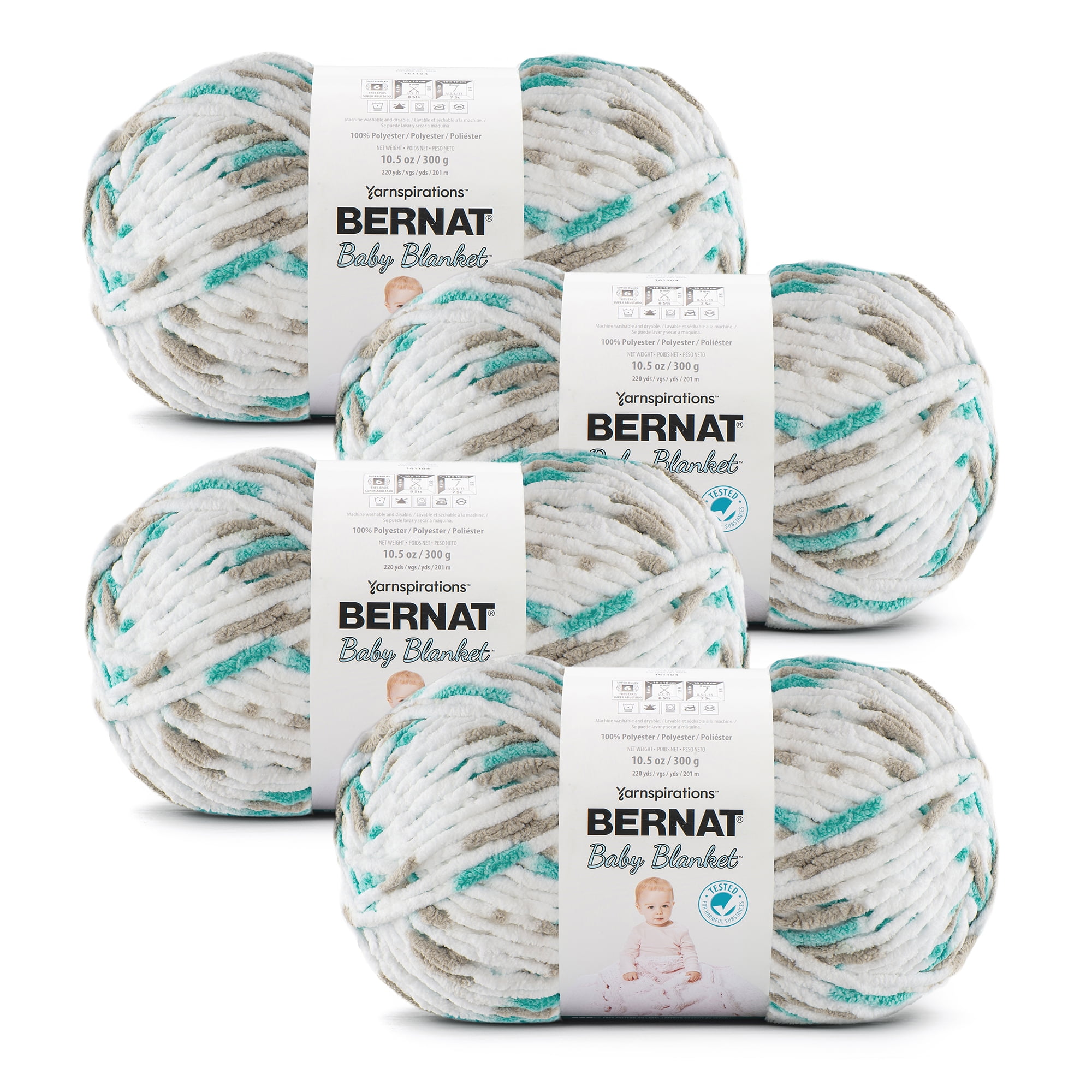 Bernat Baby Blanket #6 Super Bulky Polyester Yarn, Flowerpot 10.5oz/300g, 220 Yards (4 Pack)