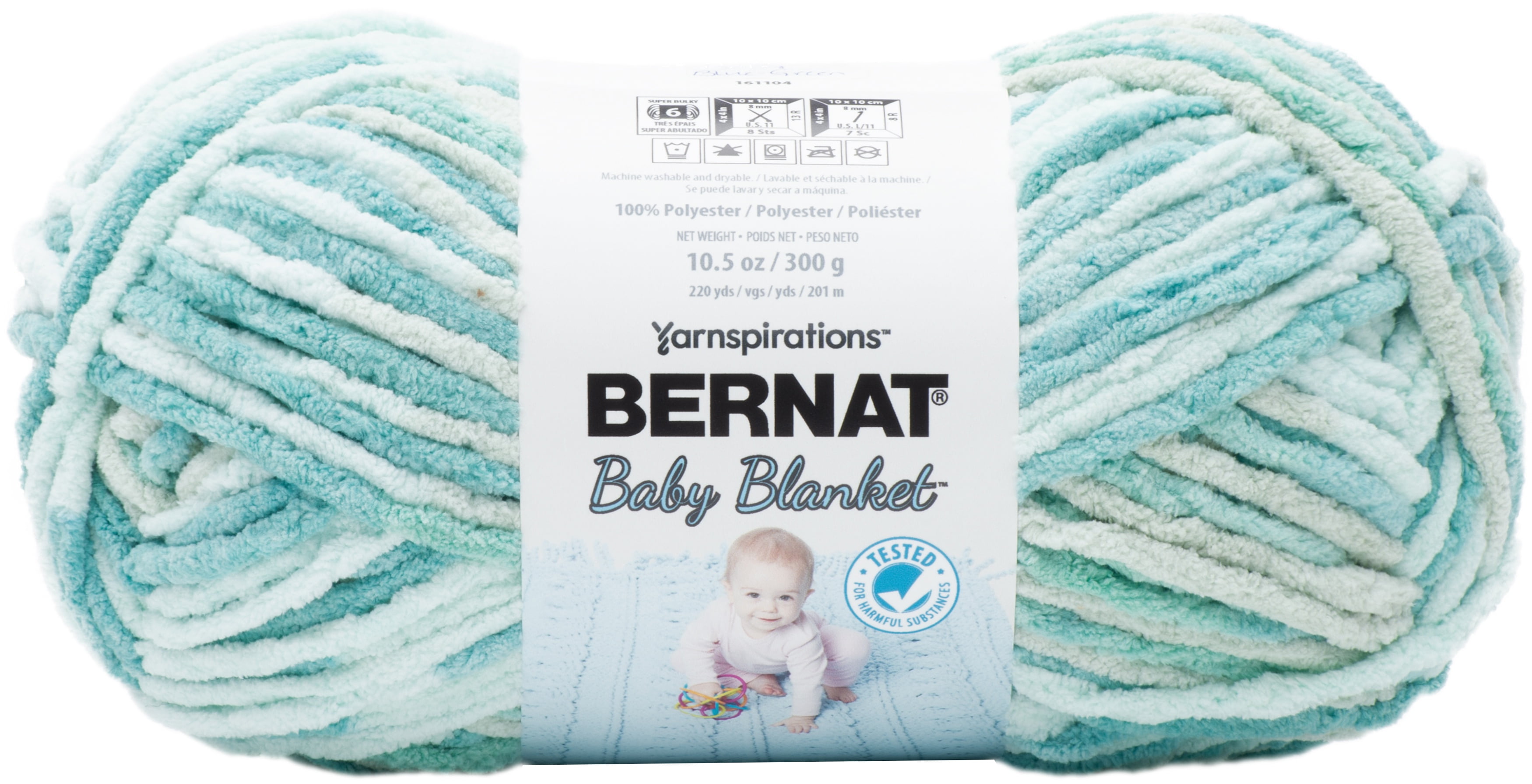 Bernat Baby Blanket Blue Green Yarn - 2 Pack of 300g/10.5oz - Polyester - 6 Super Bulky - 220 Yards - Knitting/Crochet