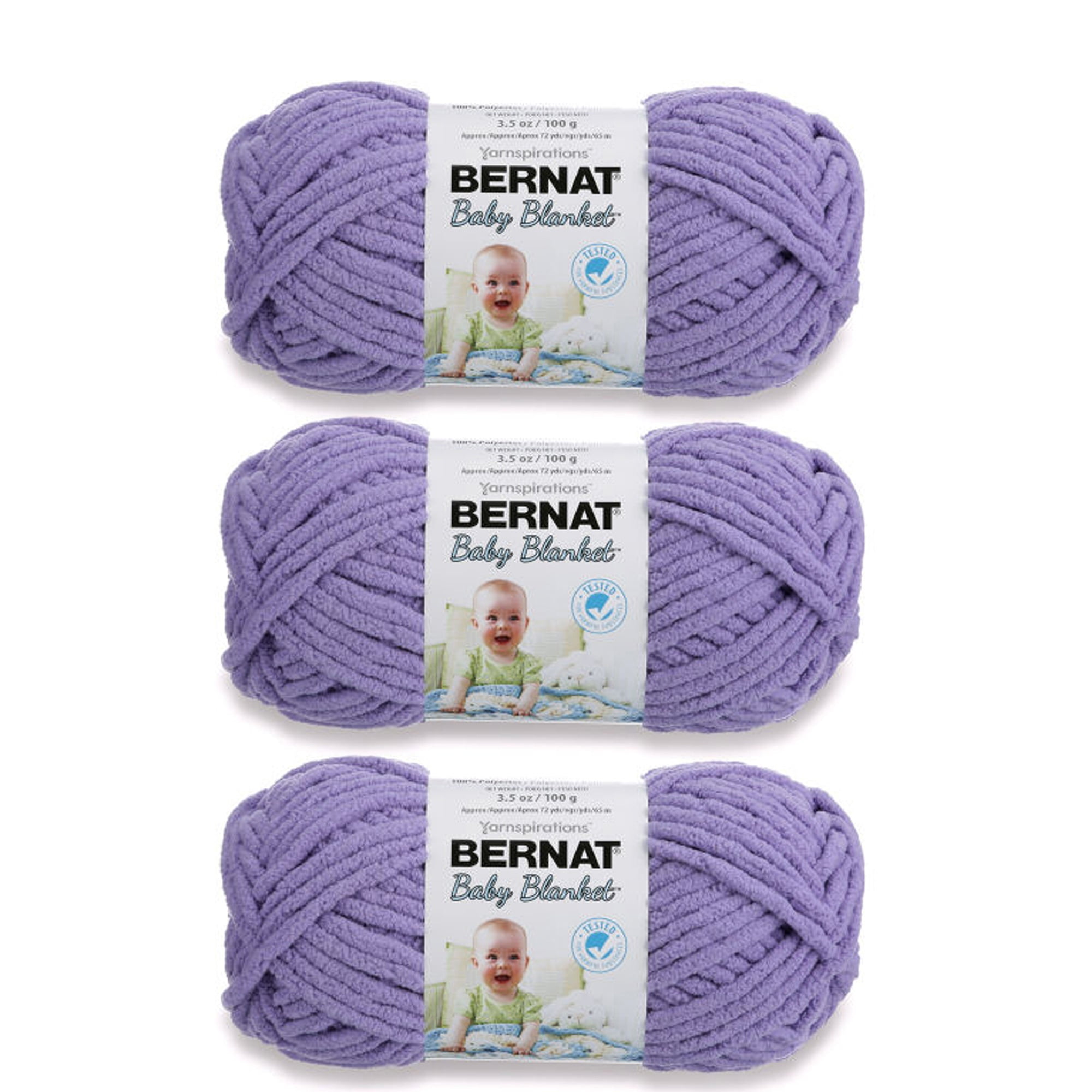 Bernat Baby Blanket Lilac Yarn - 3 Pack of 100g/3.5oz - Polyester
