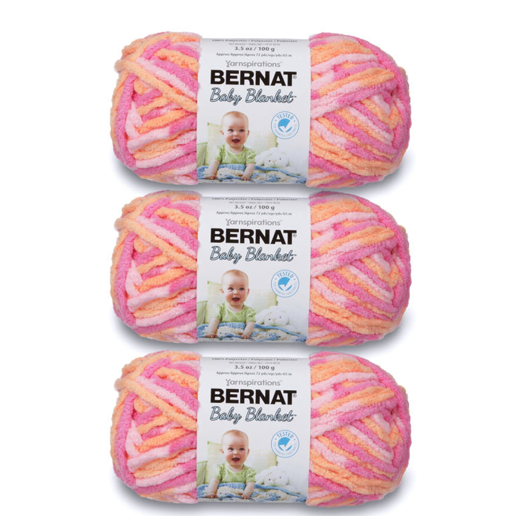 Bernat Baby Blanket Peachy, Soft Polyester Yarn 3 Pack, Super Bulky