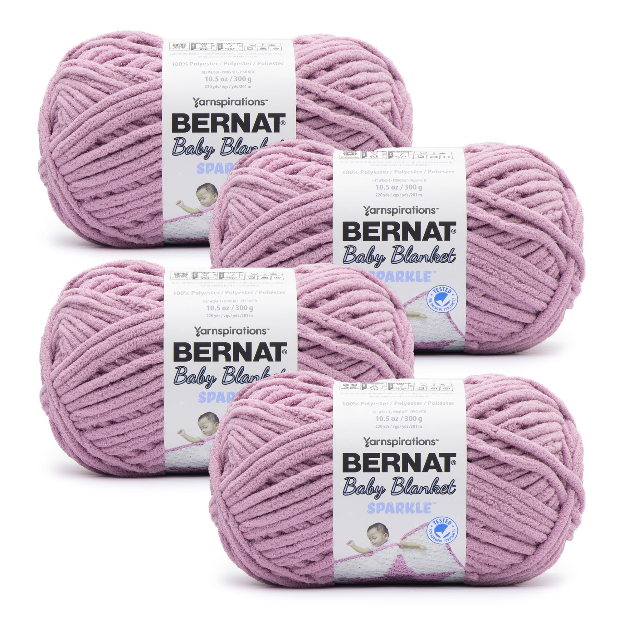 Bernat Baby Blanket Sparkle #6 Super Bulky Polyester Yarn, PLANETARY Purple Sparkle 10.5oz/300g, 220 Yards (4 Pack)
