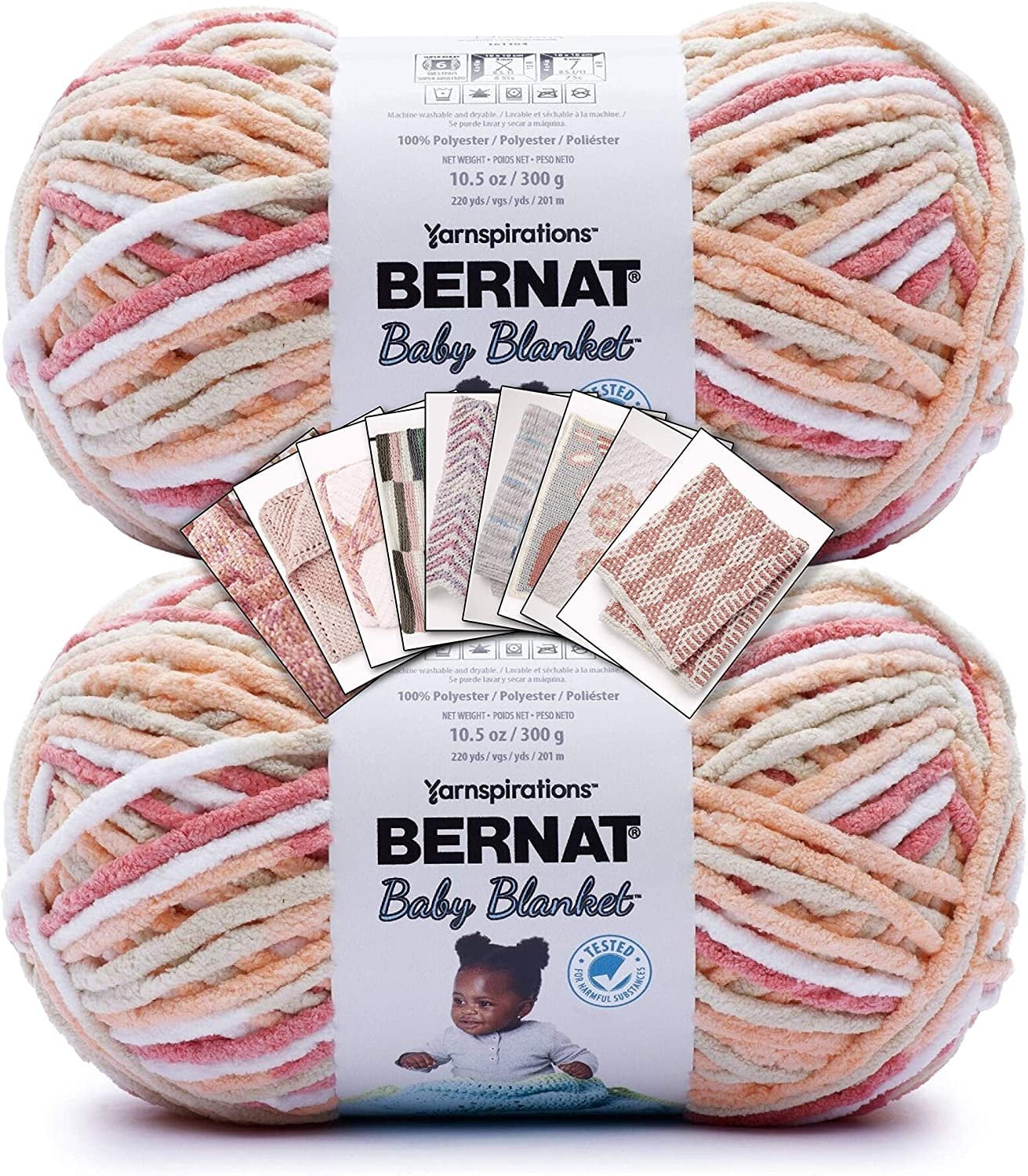 Bernat Baby Blanket Yarn - Big Ball 10.5 oz - 2 Pack with Color Patterns Peach Blooms